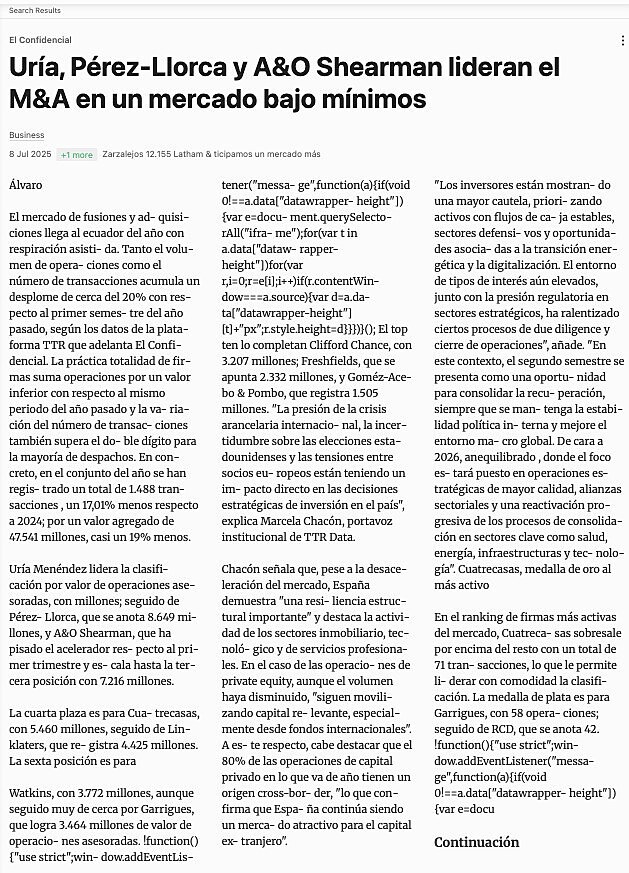 Ura, Prez-Llorca y A&O Shearman lideran el M&A en un mercado bajo mnimos